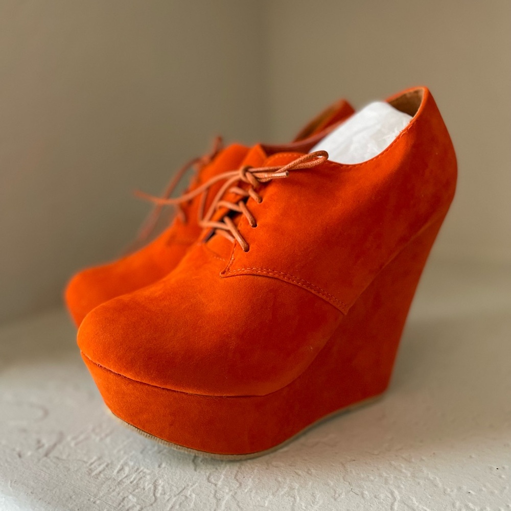 Orange Suede Wedge Shoes